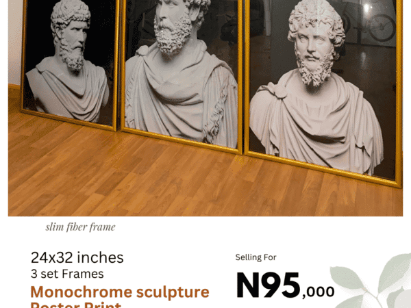 Monochrome Sculpture Poster Print (3-Set) 24x32 inches Gold frame each