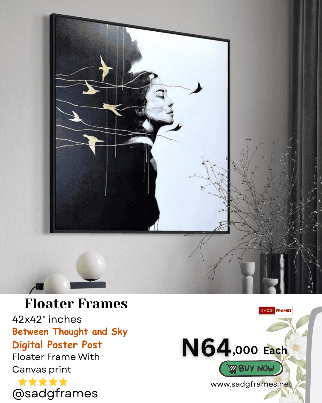 Between Thought and Sky (42x42 inches) floater frame
